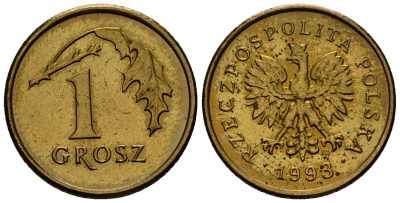 Польша 1 грош 1993 Y 276 латунь 4164-955