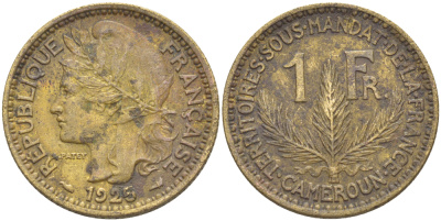 Французский Камерун 1 франк 1925 (а), монетный двор Париж KM 2 алюминиевая бронза 35-1444