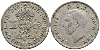 Великобритания 2 шиллинга (флорин) 1948 Георг VI (1936-1952) KM 865, Spink 4102 медно-никель 89-1737