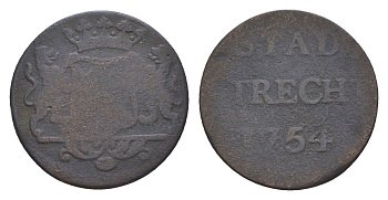 Нидерланды, Голландская республика, Утрехт 1 дуит 1754 KM 91 медь 4659-159