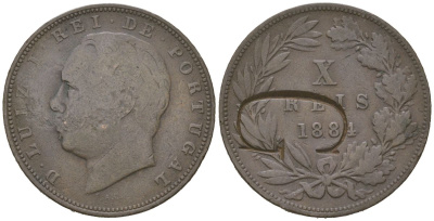 Португалия 10 реалов 1884 Луиш I (1861-1889) KM 526 бронза 4171-1041