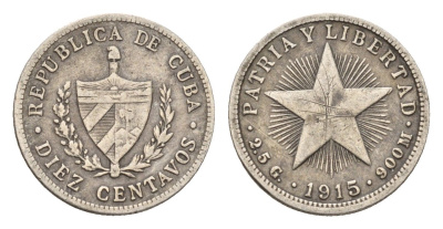 Куба 10 сентаво 1915 KM A12 серебро 4392-711
