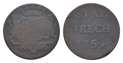 Нидерланды, Голландская республика, Утрехт 1 дуит 1754 KM 91 медь 4659-159