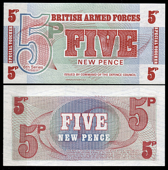 Англия 5 пенсов ND (1972) 6-ая серия, Bradbury Wilkinson Pick M47  бумага  UNC (пресс) 450-26-1