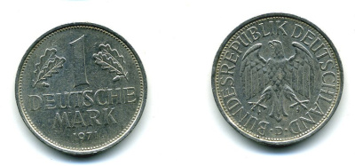 ФРГ 1 МАРКА 1971 D J.385 медно-никель 35-416