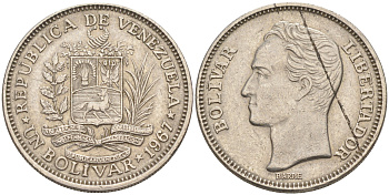 Венесуэла 1 боливар 1967 Симон Боливар KM 42 никель 63-243