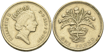 Великобритания 1 фунт 1989 Елизавета II (1952-2022) KM 959, Spink 4335 никель латунь 4116-855