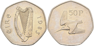 Ирландия 50 пенсов 1983 вальдшнеп KM 24 медно-никель aUNC 4583-524