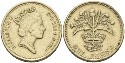Великобритания 1 фунт 1989 Елизавета II (1952-2022) KM 959, Spink 4335 никель латунь 4116-855