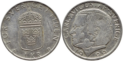Швеция 1 крона 1999 Карл XVI Густав (1973- ) KM 852a медно-никель 4610-1042