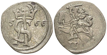 Великое княжество Литовское 2 денария 1566 Сигизмунд II Август (1544-1572), вес 0,64 гр. Gumowski 595, Kopicki 3227. серебро 1517-123