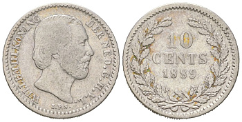 Нидерланды 10 центов 1889 Виллем III (1849-1890) KM 80 серебро 4152-1015
