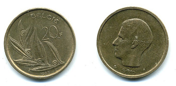 БЕЛЬГИЯ 20 ФРАНКОВ 1982 BELGIE KM 160 никель бронза 25-1627