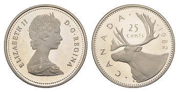 Канада 25 центов 1982 Елизавета II (1952-2022), олень KM 74 никель PROOF 3896-1645