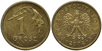 Польша 1 грош 2004 MW KM 276, Parchimowicz 701m латунь 4396-1255