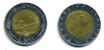 ИТАЛИЯ 500 ЛИР 1989 R KM 111 биметалл 4364-652