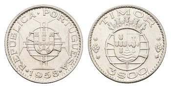 Португальский Тимор 3 эскудо 1958 год-тип KM 14 серебро 4669-759
