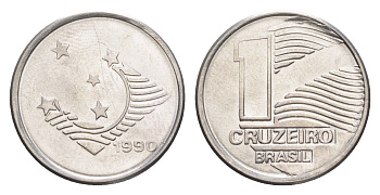 Бразилия 1 крузейро 1990 KM 617 нержавеющая сталь UNC 4644-518