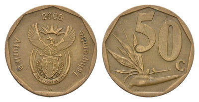 ЮАР 50 центов 2008 Зантедеския Эллиота (калла), герб KM 443 сталь плакированная бронзой 4178-211