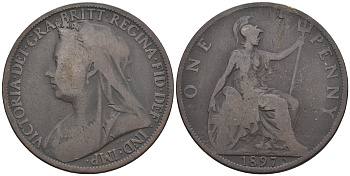 Великобритания 1 пенни 1897 Виктория (1837-1901) KM 790, Spink 3961 бронза 4607-1012
