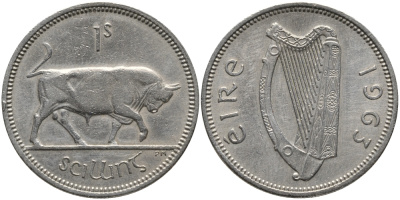 ИРЛАНДИЯ 1 ШИЛЛИНГ 1963 БЫК KM 14а медно-никель 89-544