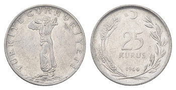 Турция 25 курушей 1966 KM 892.2 нержавеющая сталь 4706-1123