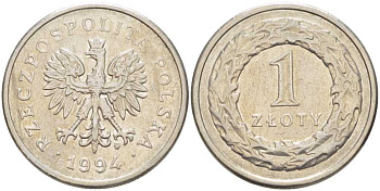 Польша 1 злотый 1994 MW KM 282 медно-никель 51-1627