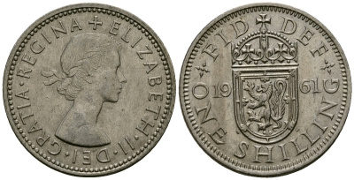 Великобритания 1 шиллинг 1961 Елизавета II (1952-2022), Шотландский герб KM 905, Spink 4148 медно-никель 4538-123