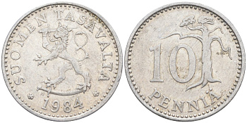 Финляндия 10 пенни 1984 KM 46a алюминий 219-1145