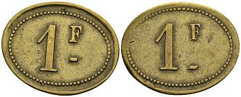 Франция 1 франк XIX-XX век ресторанный жетон латунь 4166-716