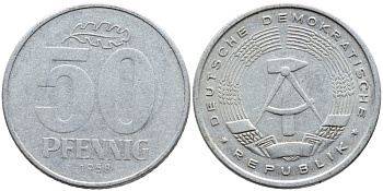 ГДР 50 ПФЕННИГОВ 1958 A КМ 12.1 алюминий 261-1343