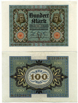 Германия 100 марок 1920 Бамбергский всадник, 8 цифр в номере Pick 69 b, Розенберг 69b бумага 2192-35-2