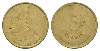 Бельгия 5 франков 1986 Belgie, Бодуэн I (1951-1993) KM 164 медь алюминий никель 4633-831
