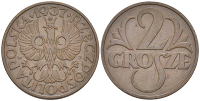 ПОЛЬША 2 ГРОША 1937 w KM 9a, Parchimowicz 102l бронза 4181-1162