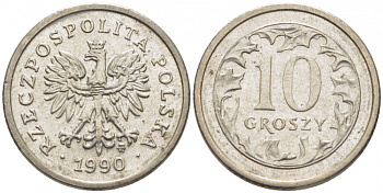 ПОЛЬША 10 ГРОШЕЙ 1990 MW KM 279 медно-никель 112-1218