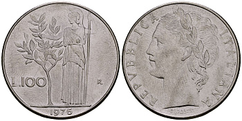 Италия 100 лир 1976 KM 96.1 нержавеющая сталь 4165-1032