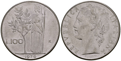 Италия 100 лир 1976 KM 96.1 нержавеющая сталь 4165-1032