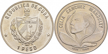 Куба 1 песо 1990 Селия Санчес Мандулей, кубинская революционерка KM 340 медно-никель UNC 1526-925 M16-15