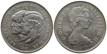 Великобритания 25 пенсов 1981 Королевская свадьба принца Чарльза и леди Дианы, Елизавета II (1952-2022) KM 925, Spink 4229 медно-никель 73-1214