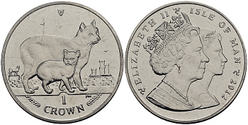 Остров Мэн 1 крона 2012 мэнская кошка с котенком KM 1538 медно-никель UNC 4125-112