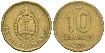 Аргентина 10 сентаво 1986 герб KM 98, Schon 98 латунь    60-1032