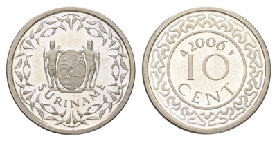 Суринам 10 центов 2006 тираж 1500 экземпляров KM 13a медно-никель BU 4625-336