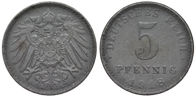 Германия 5 пфеннигов 1918 A KM 19, J. 297, Weege 5 железо 4118-1223