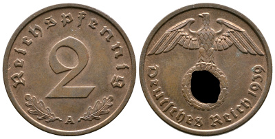 Германия 2 рейхспфеннига 1939 A KM 90, J. 362 бронза    4679-127