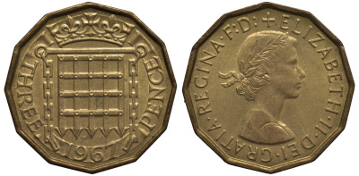 Великобритания 3 пенса 1967 Елизавета II (1952-2022) KM 900, Spink 4153 никель латунь UNC 106-837