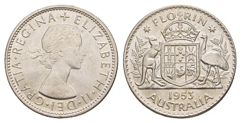 Австралия 2 шиллинга (флорин) 1953 Елизавета II (1952-2022) KM 54 серебро UNC 5010-1525
