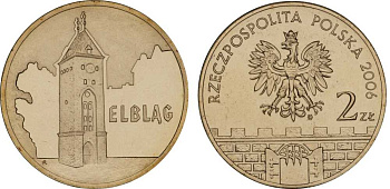 Польша 2 злотых 2006 MW, серия польские города, Эльблонг (ELBLAG) KM 546, Parchimowicz 989 латунь UNC 603-443