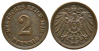 Германия 2 пфеннига 1912 A KM 16, J. 11, Weege 4 медь 4364-2746