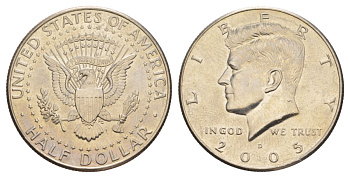 США 1/2 доллара (50 центов) 2005 D, Джон Кеннеди KM A202b медь плакированная медно-никелем aUNC 4517-425