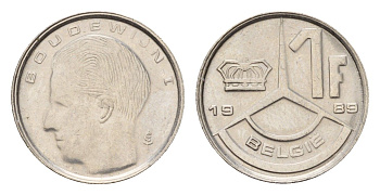 Бельгия 1 франк 1989 Belgie, Бодуэн I (1951-1993) KM 171 нержавеющая сталь 4617-825